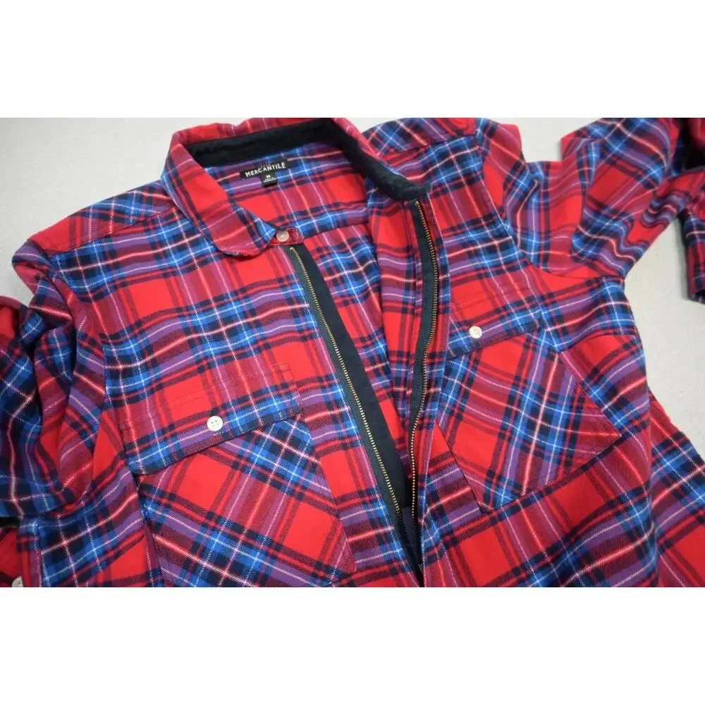 J Crew 3/4 Zip Flannel Camp Shirt Mercantile Plaid Long Sleeve Mens Sz Medium‎
